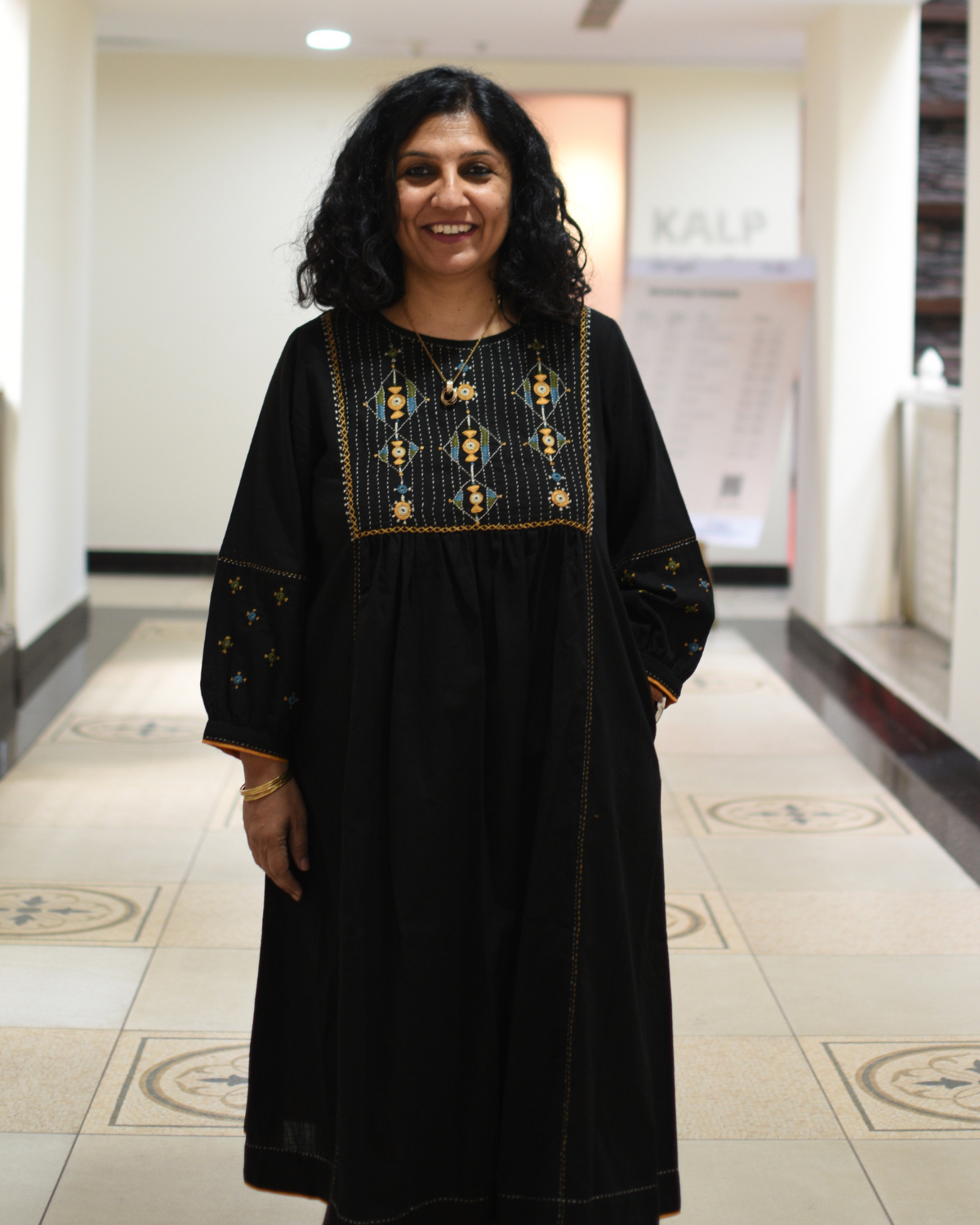Paheli Black Front-Yoke Cotton Kurta With Pakka Hand Embroidery