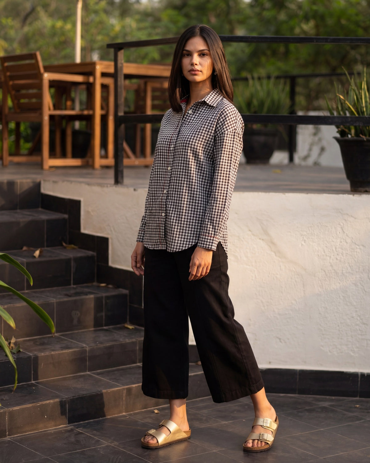 Dhwani Black & White Collared Shirt