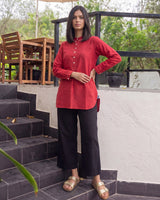 Dhwani Red Cotton Pleated Top