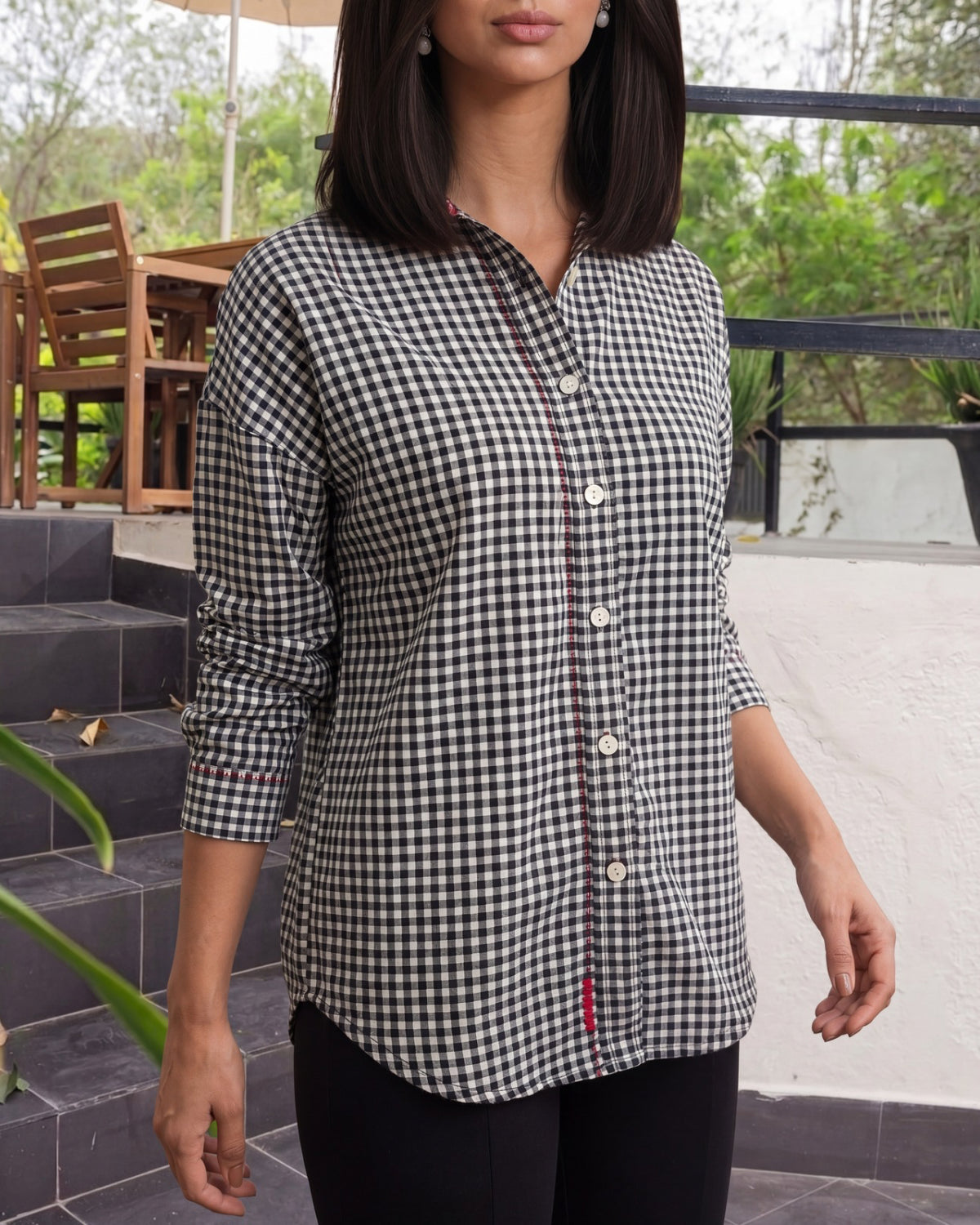 Dhwani Black & White Collared Shirt