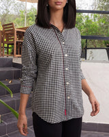 Dhwani Black & White Handloom Collared Shirt