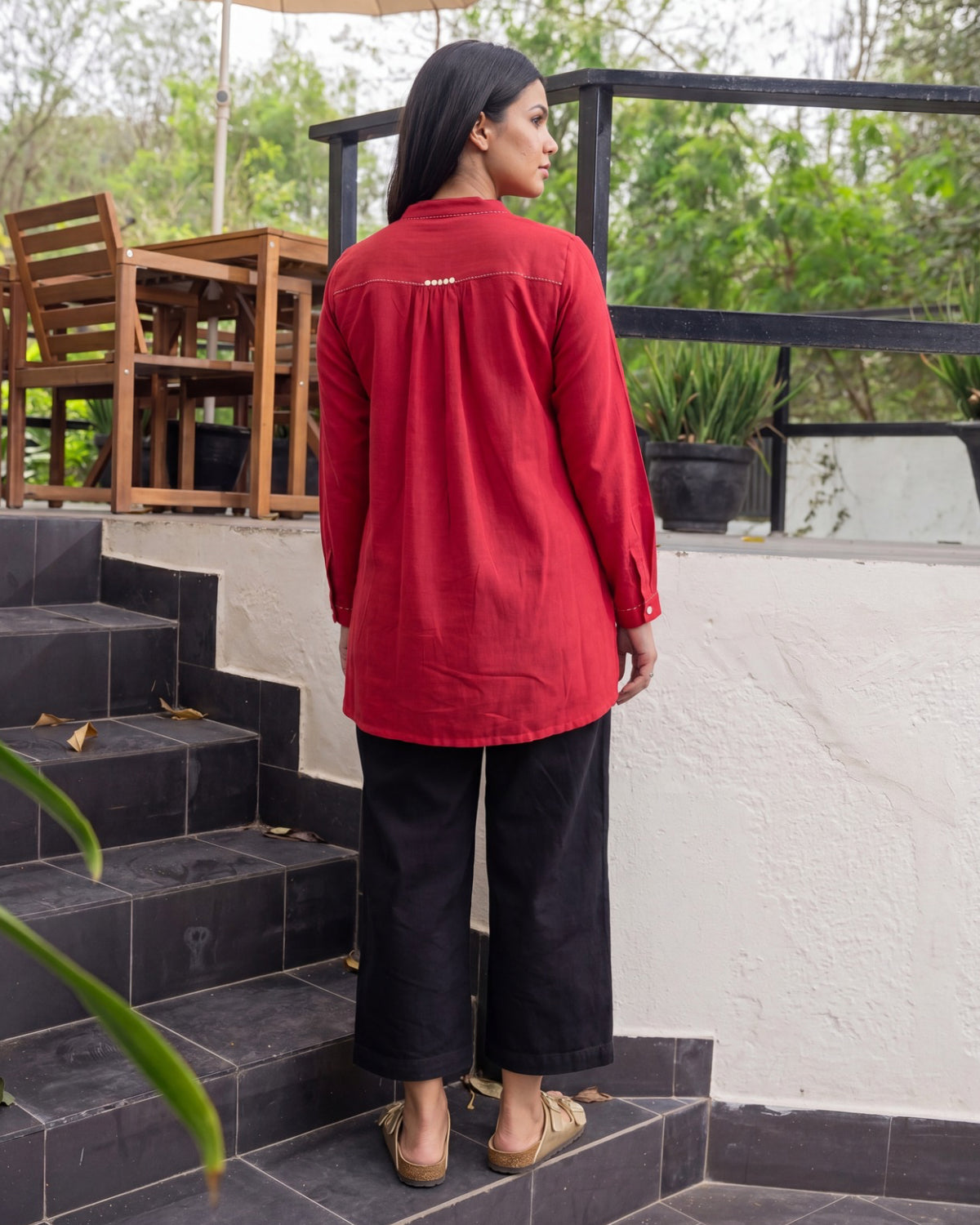 Dhwani Red Cotton Pleated Top