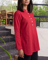 Dhwani Red Handloom Cotton Pleated Top
