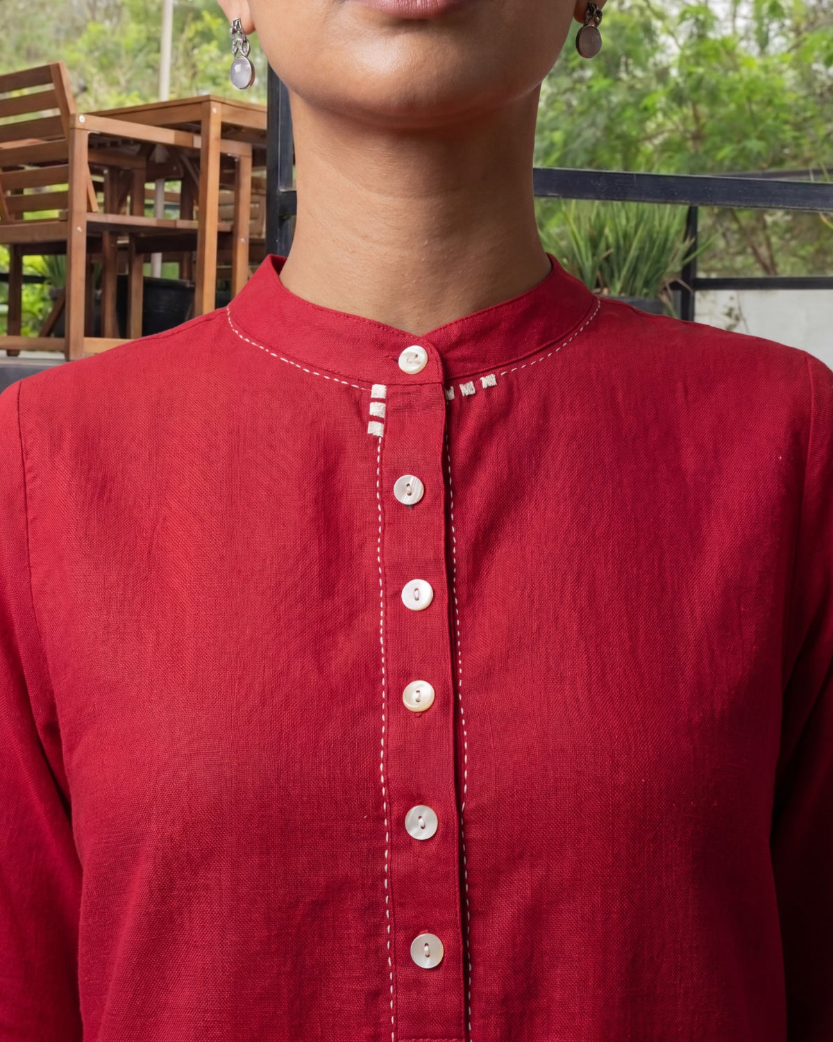Dhwani Red Cotton Pleated Top