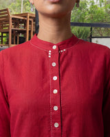 Dhwani Red Handloom Cotton Pleated Top