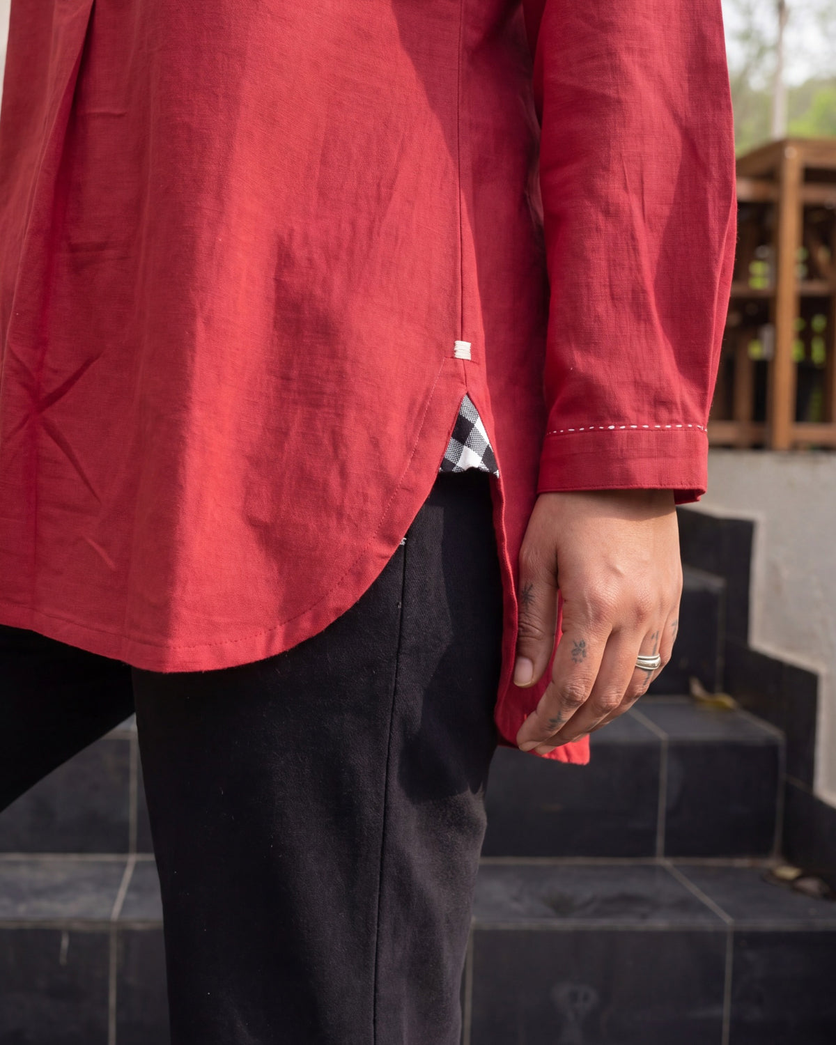 Dhwani Red Cotton Pleated Top