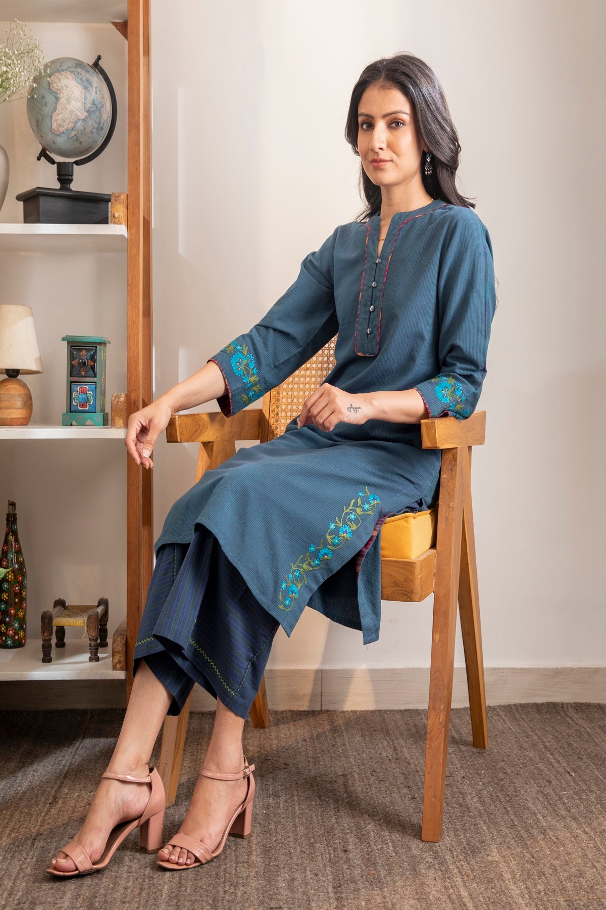 Haveli Crewel Blue Kurta