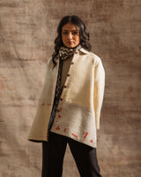 Dhaani Ivory Handwoven Woolen Jacket with Peter Pan Collar