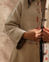 Dhaani Ivory Handwoven Woolen Jacket with Peter Pan Collar