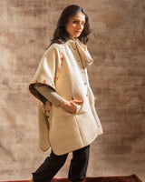 Dhaani Ivory Handwoven Woolen Flared Cape