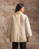 Dhaani Ivory Handwoven Woolen Jacket with Peter Pan Collar