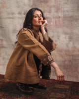 Dhaani Brown Striped Handwoven Woolen Jacket