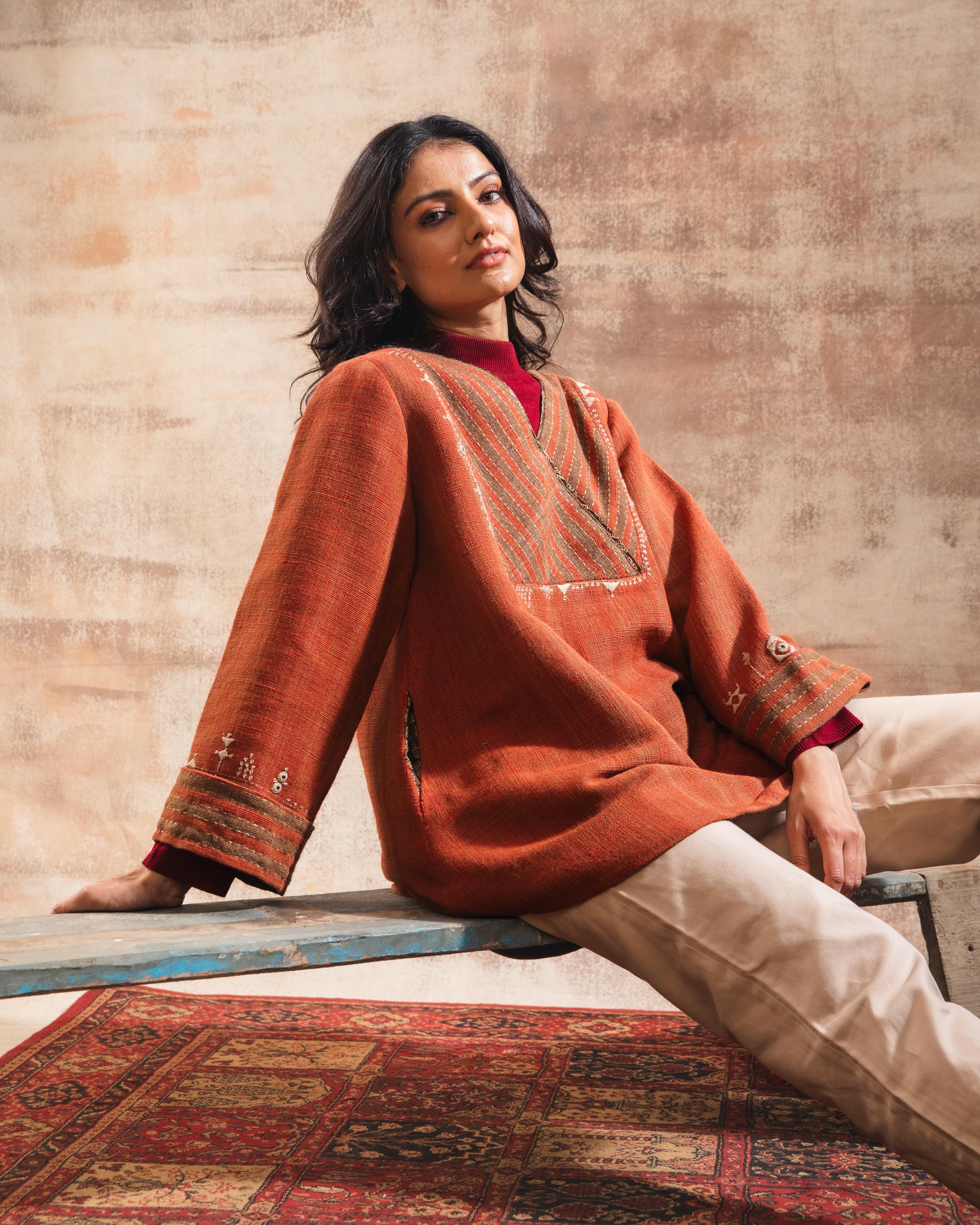 Dhaani Rust Handwoven Woolen Tunic