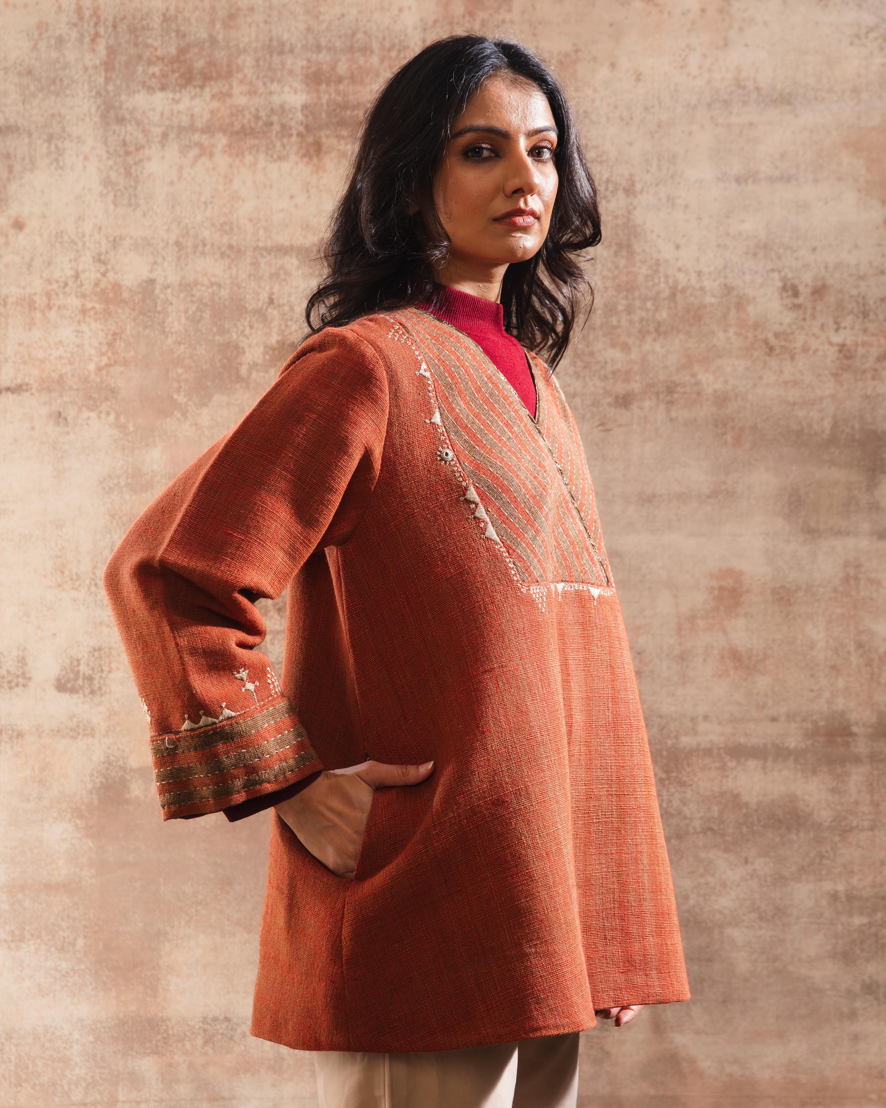 Dhaani Rust Handwoven Woolen Tunic