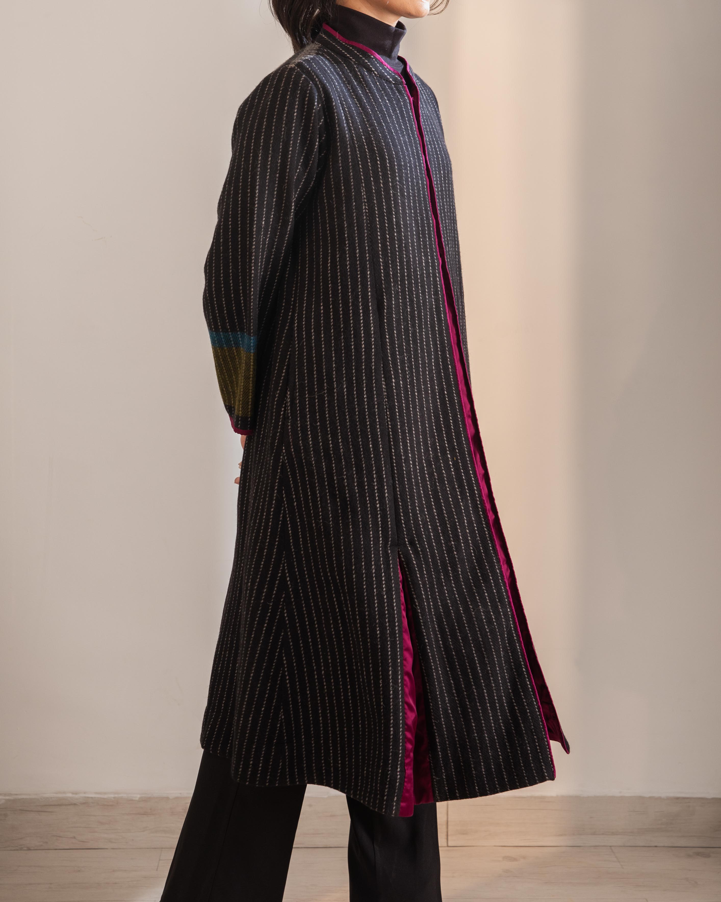 Gurez Black Handwoven Woolen Long Jacket