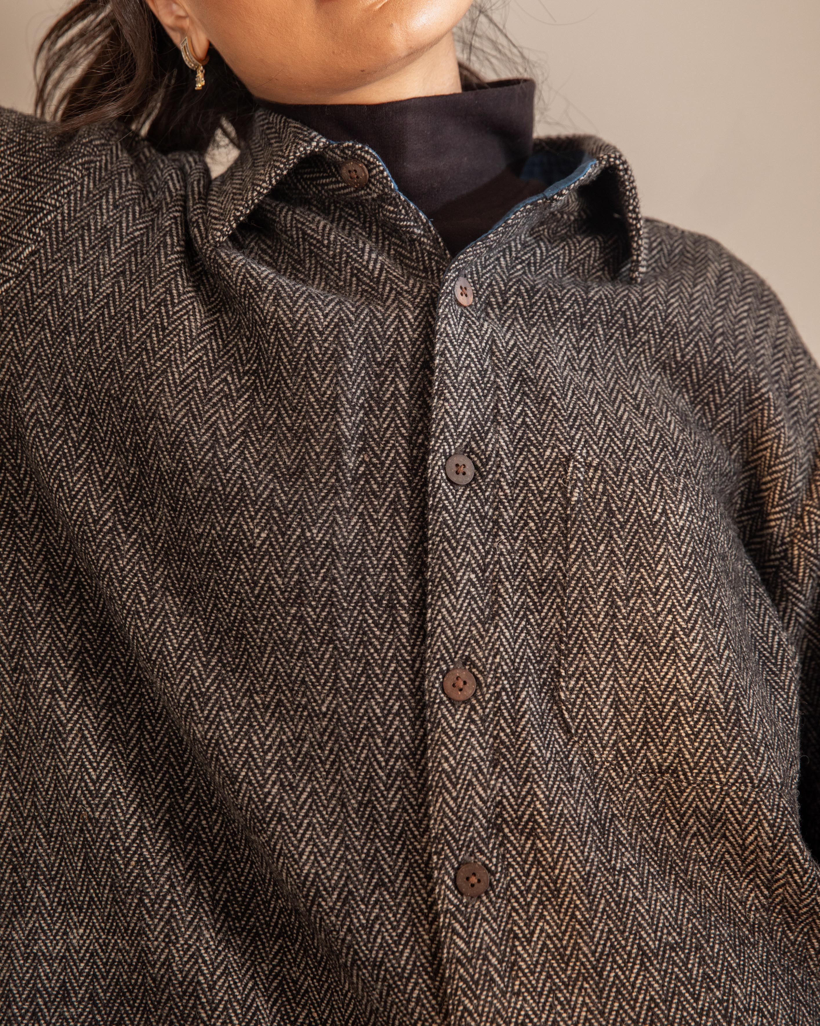 Gurez Black Unisex Handwoven Woolen Shirt