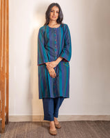 Haveli Crewel Blue Kimono Sleeve Kurta