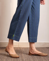 Haveli Blue Striped Handwoven And Hand Embroidered Cotton Straight Fit Pant