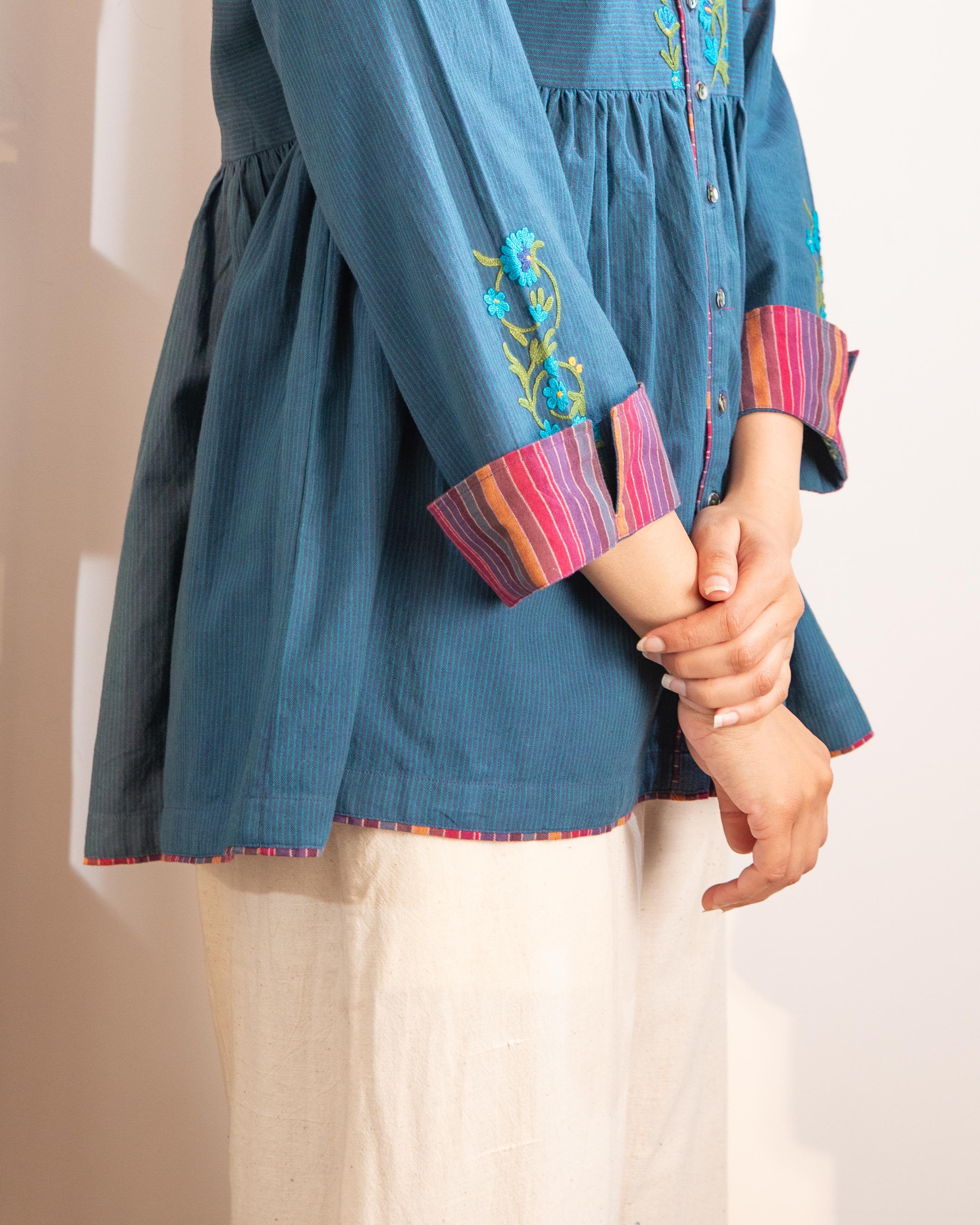 Haveli Crewel Blue Flared Top