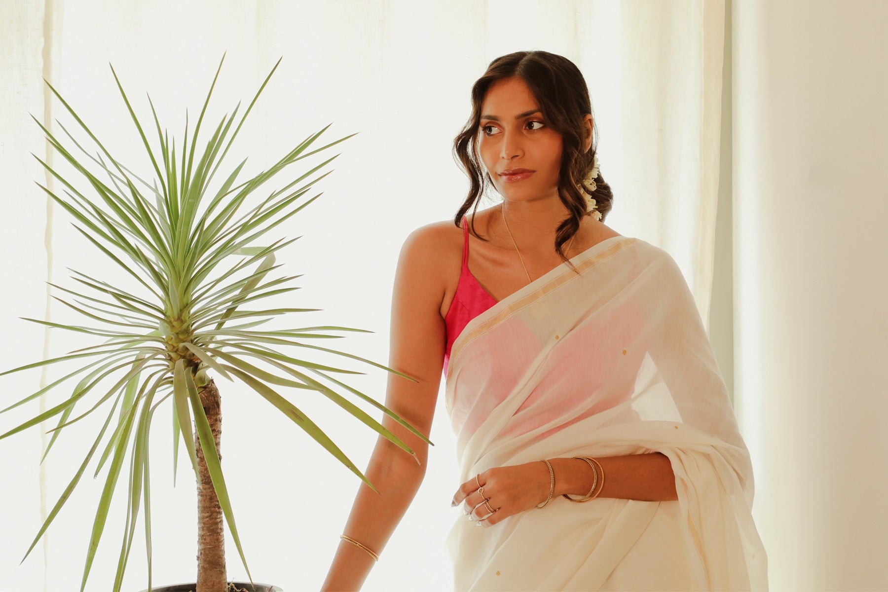 Saba Off-White Crewel Embroidered Olive Branch Saree