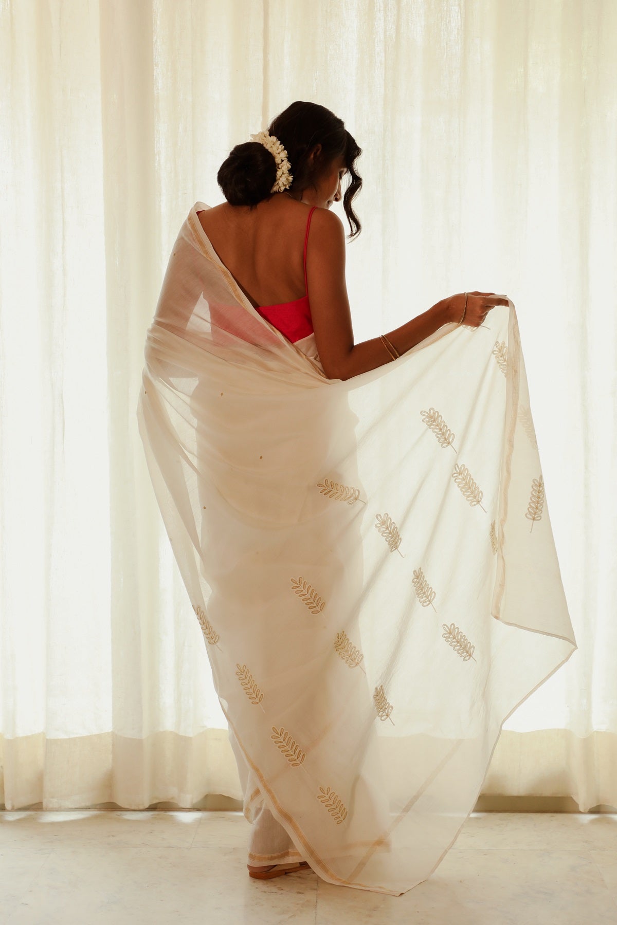 Saba Off-White Crewel Embroidered Olive Branch Saree