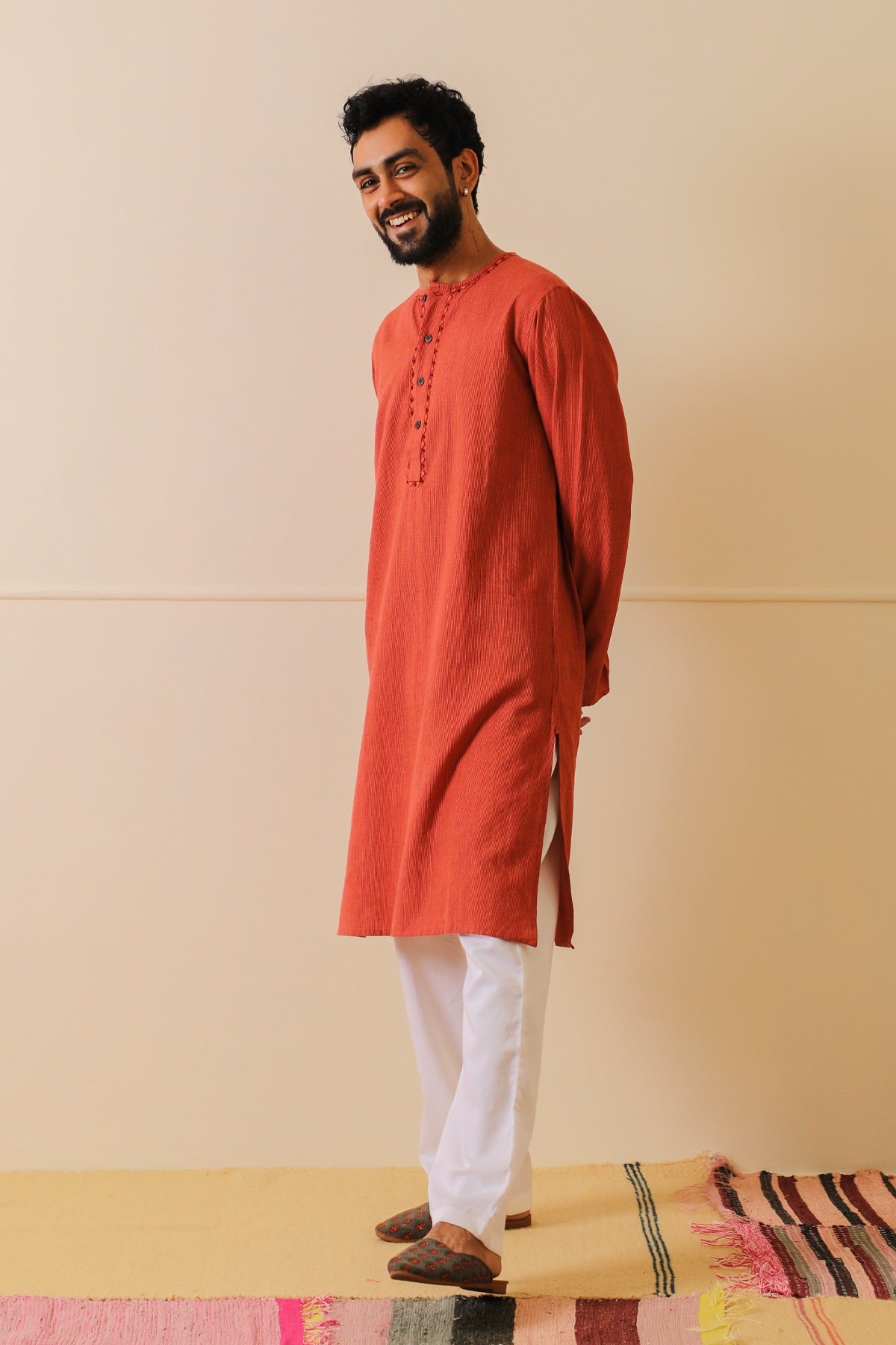 Rohil Cotton Striped Kurta With Soof Embroidery