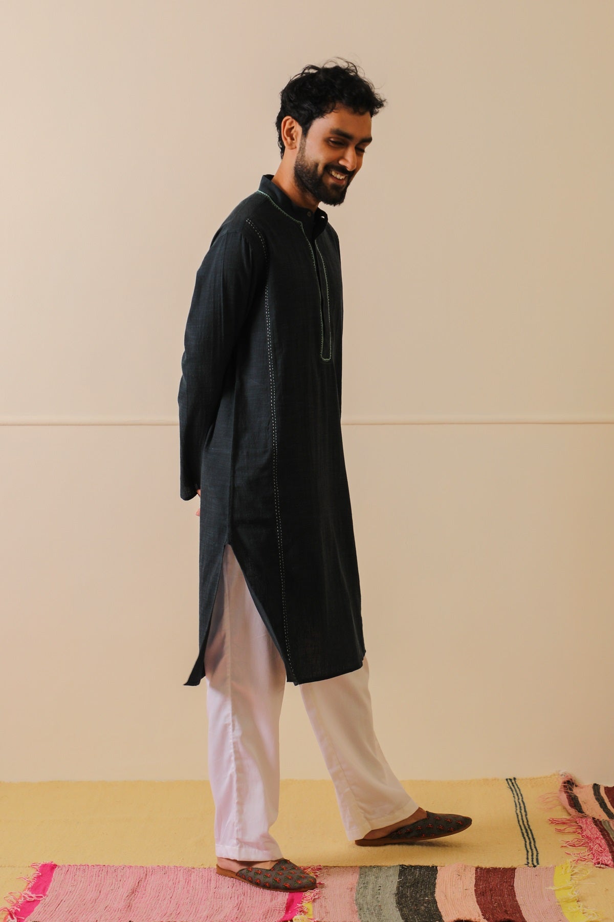 Rohil Navy Cotton Kurta With Soof Embroidery