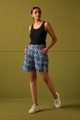 Neera Indigo Long Shorts With Pockets