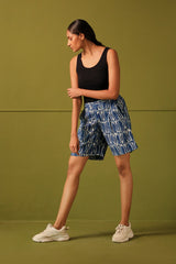 Neera Indigo Long Shorts With Pockets