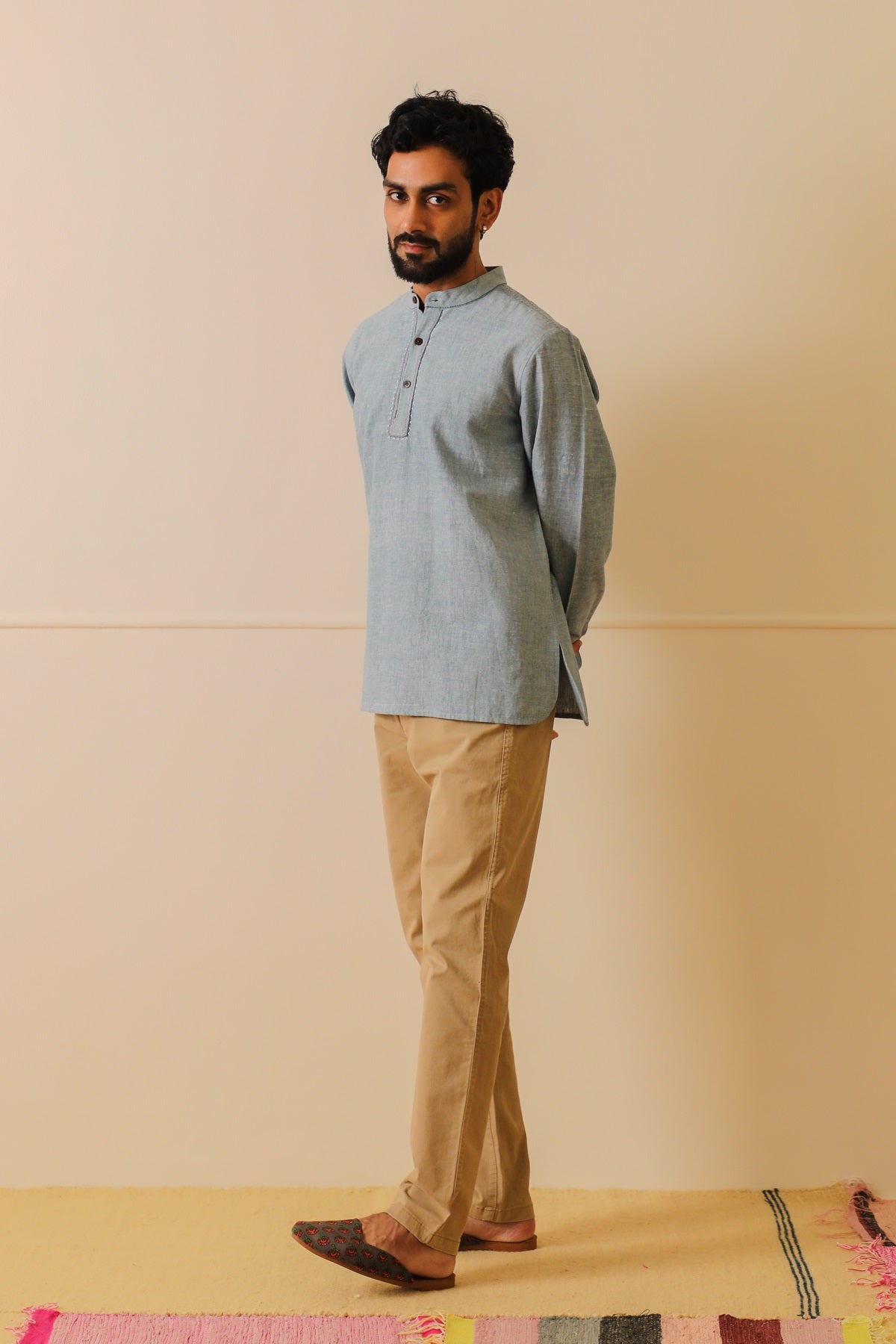 Rohil Short Cotton Kurta With Pakoh Embroidery