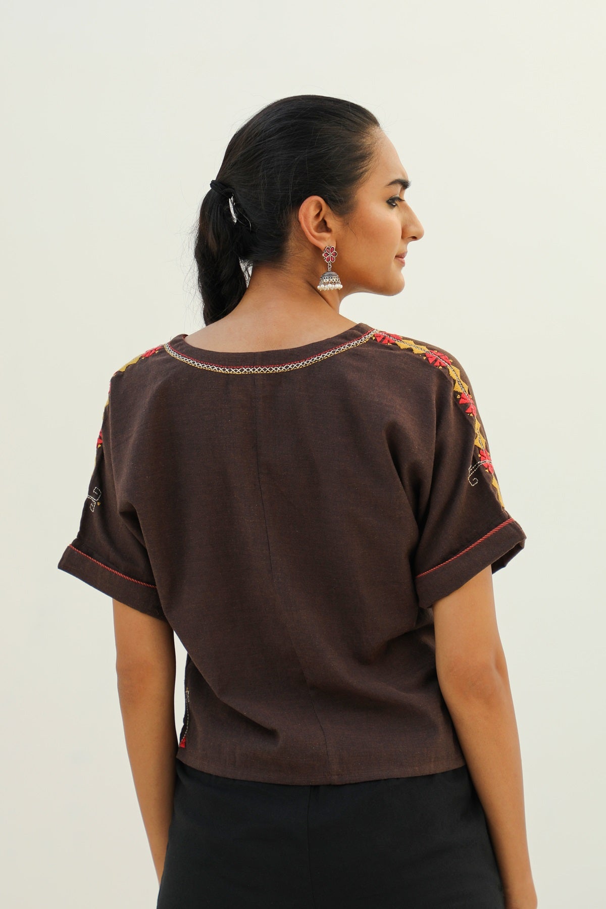 Naman Brown Kimono Crop Top With Soof Embroidery