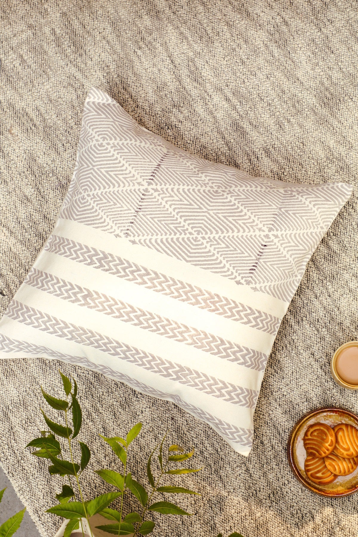 Aaira Small Grey Patterned Cushion Cover