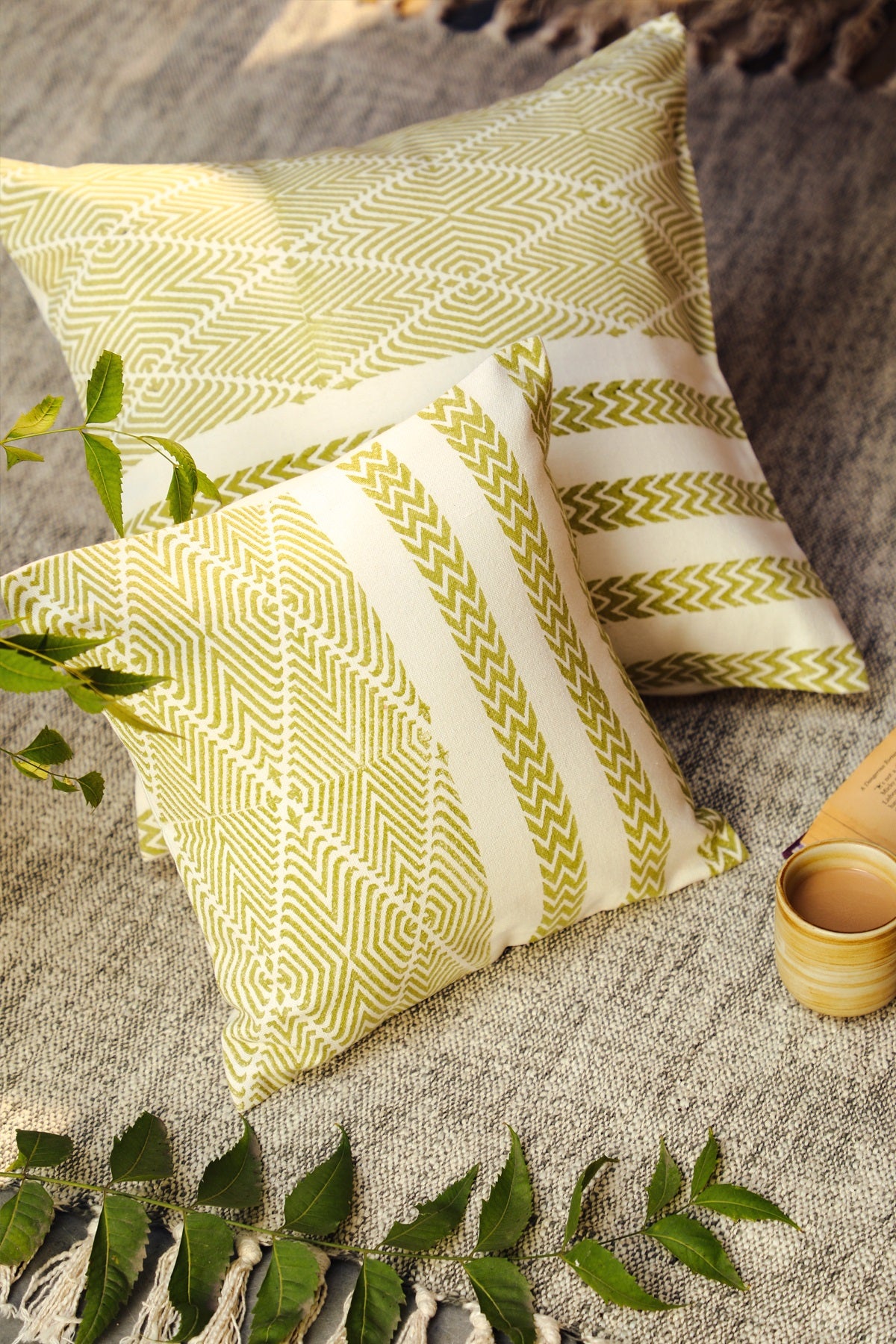 Aaira Small Green Patterned Cushion Cover