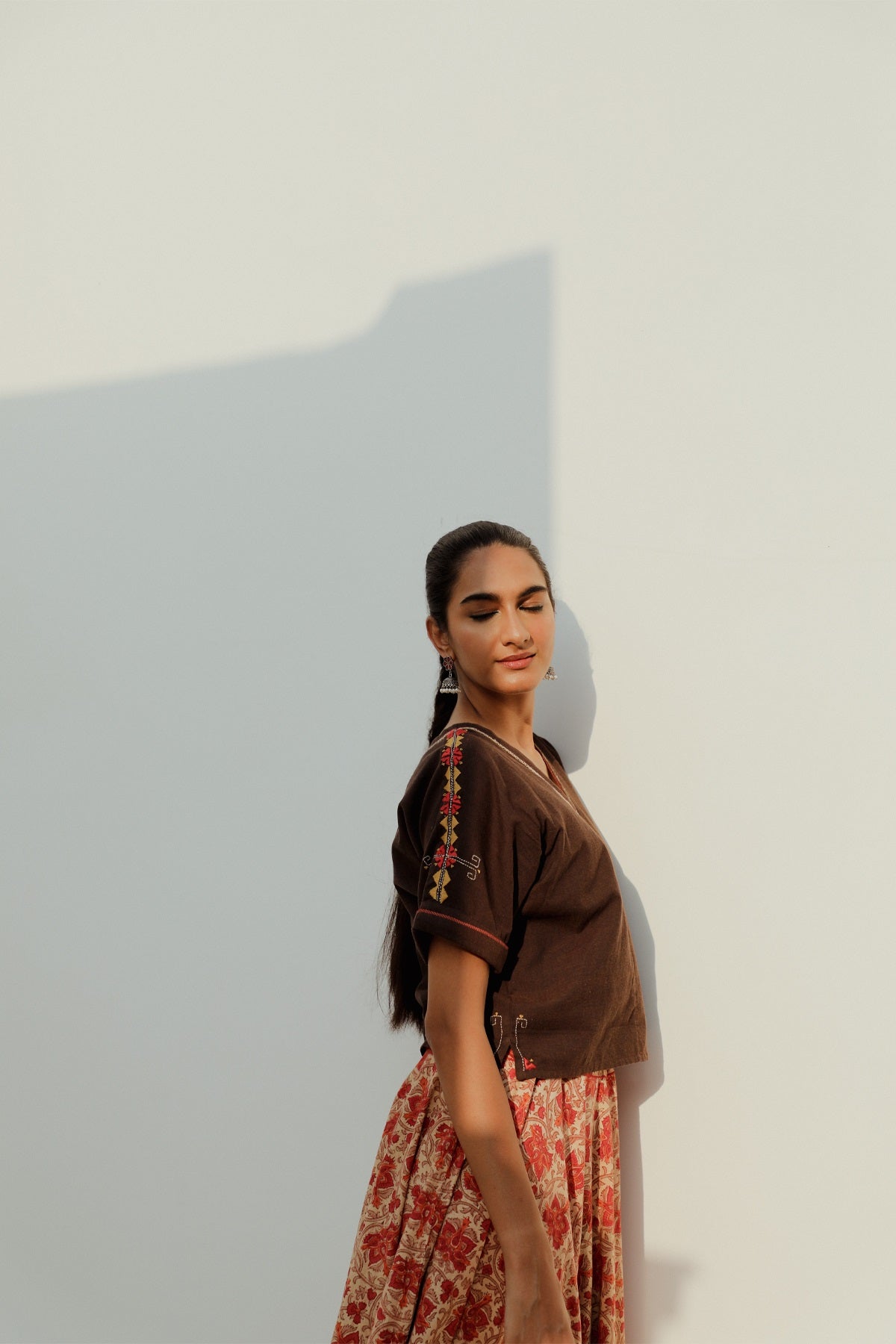 Naman Brown Kimono Crop Top With Soof Embroidery