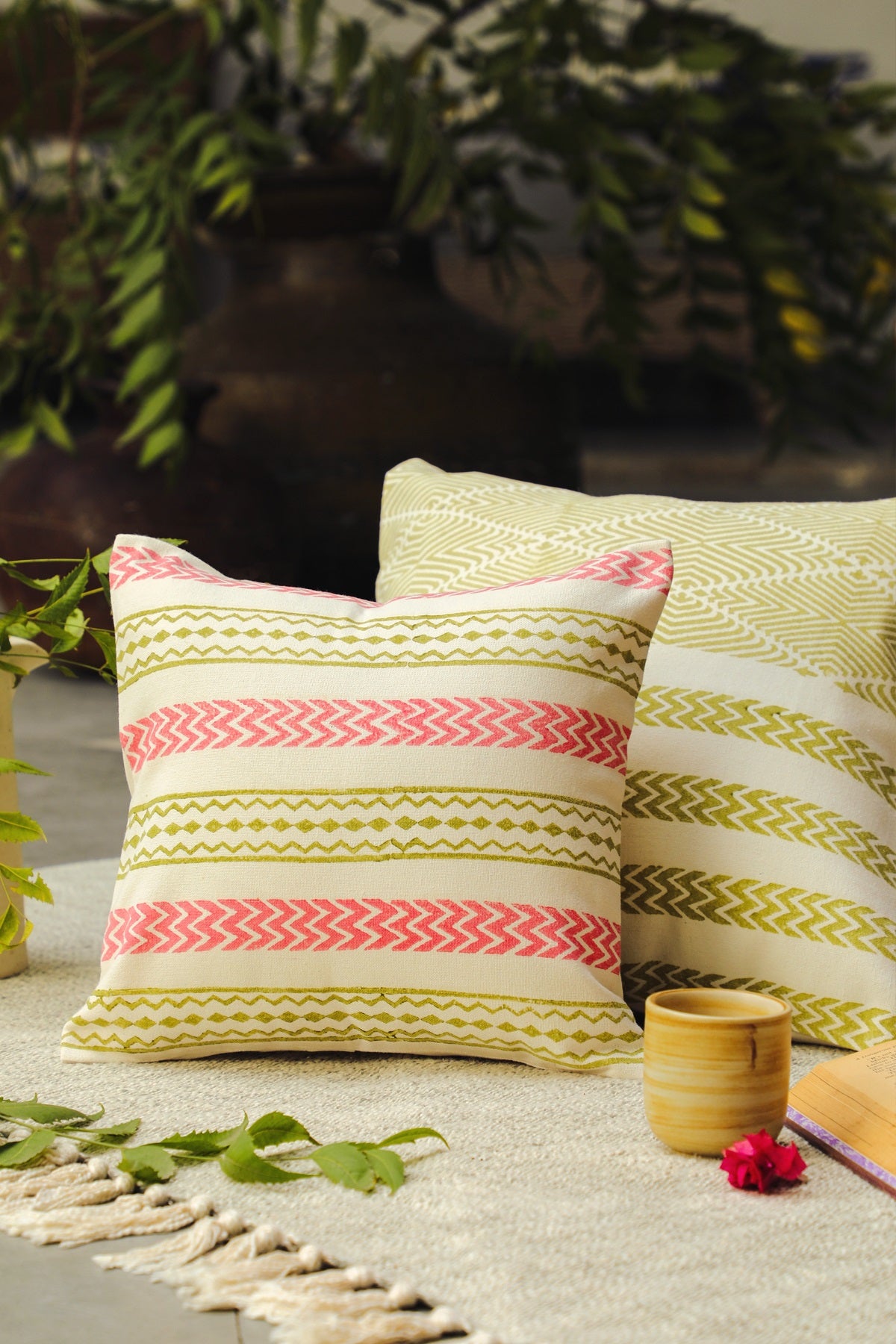 Aaira Pink Cushion Cover With Symmetric Patterns