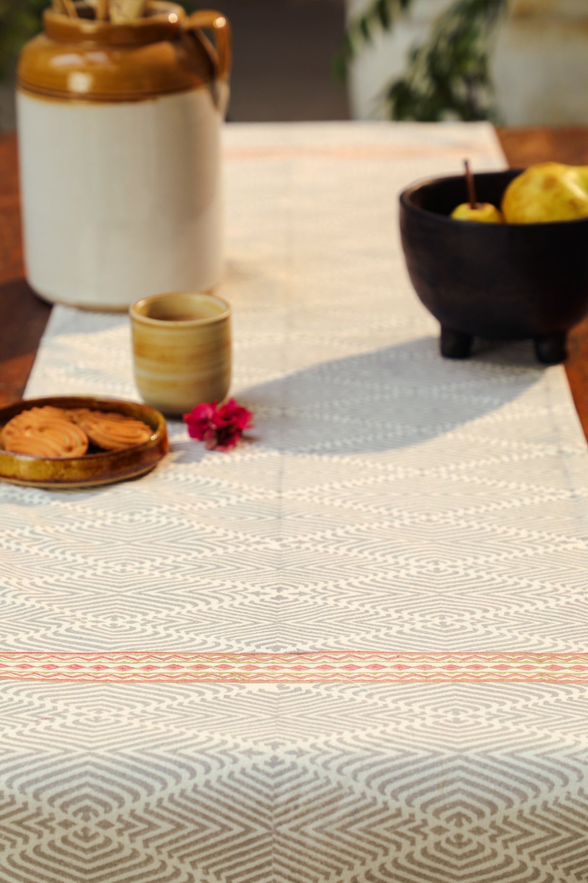 Aaira Grey Table Runner With Geometric Patterns