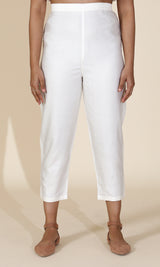 Tara White Tussar Cotton Straight Pant