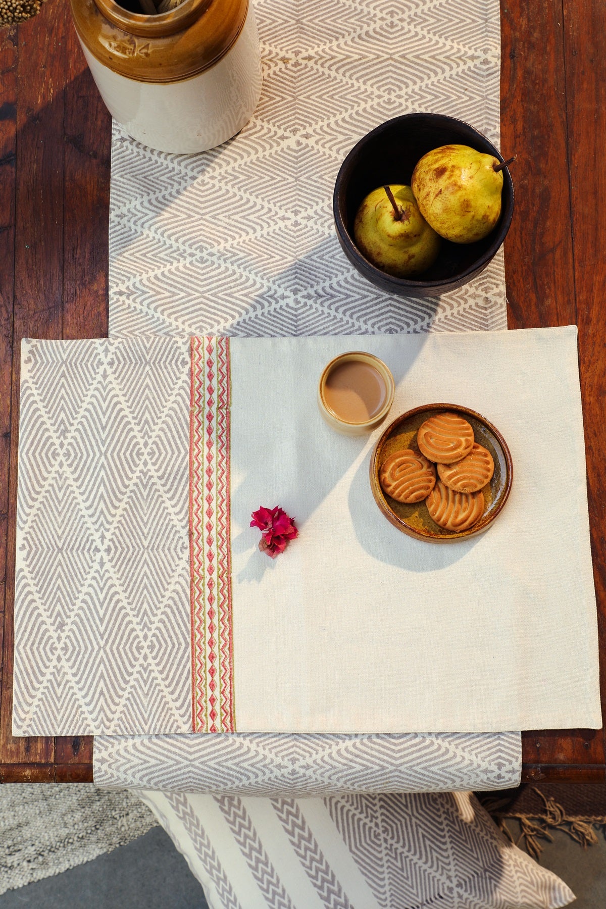 Aaira Grey Table Runner With Geometric Patterns