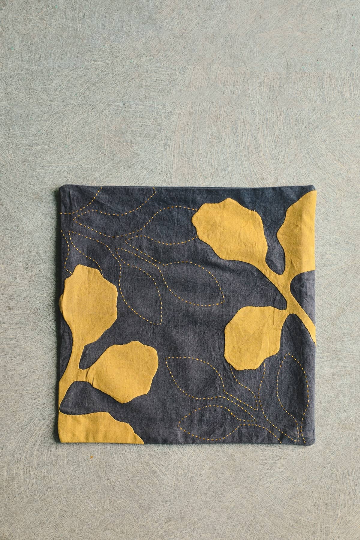 Aranya Grey Small Cushion Cover With Mustard Petals