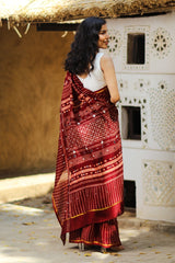 Naira Hand Printed And Mirror Embroidered Maroon Saree