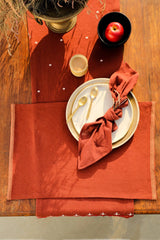 Urvi Extra Weft Table Mat In Brown With Beige Border