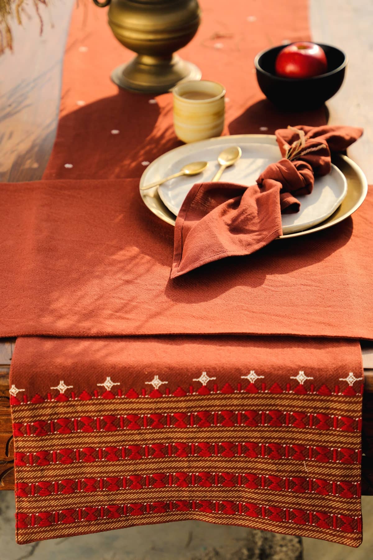 Urvi Brown Table Runner Woven With Extra Weft