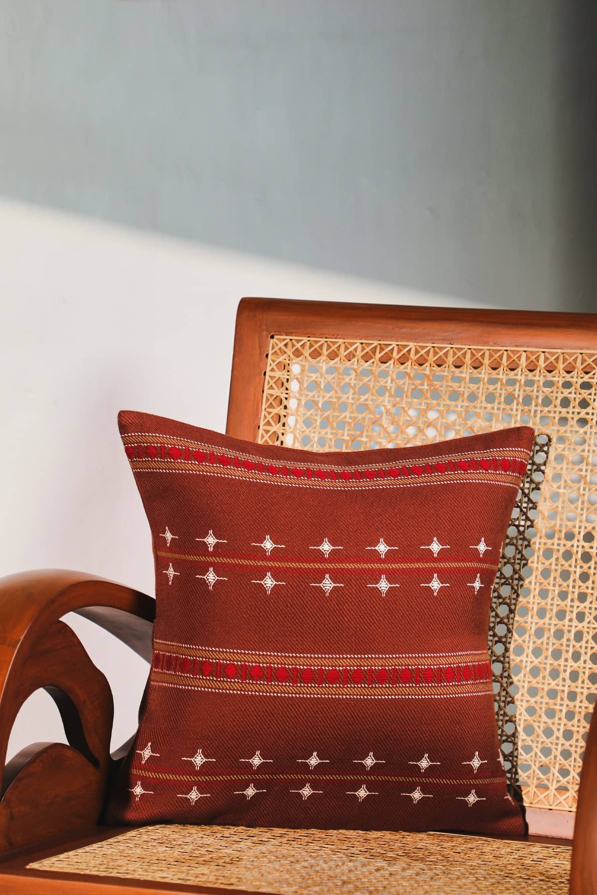 Urvi  Brown Cushion Cover With  Extra Weft Woven Pattern