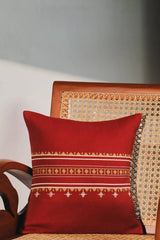 Urvi Brown Cushion Cover With Extra Weft Woven Band