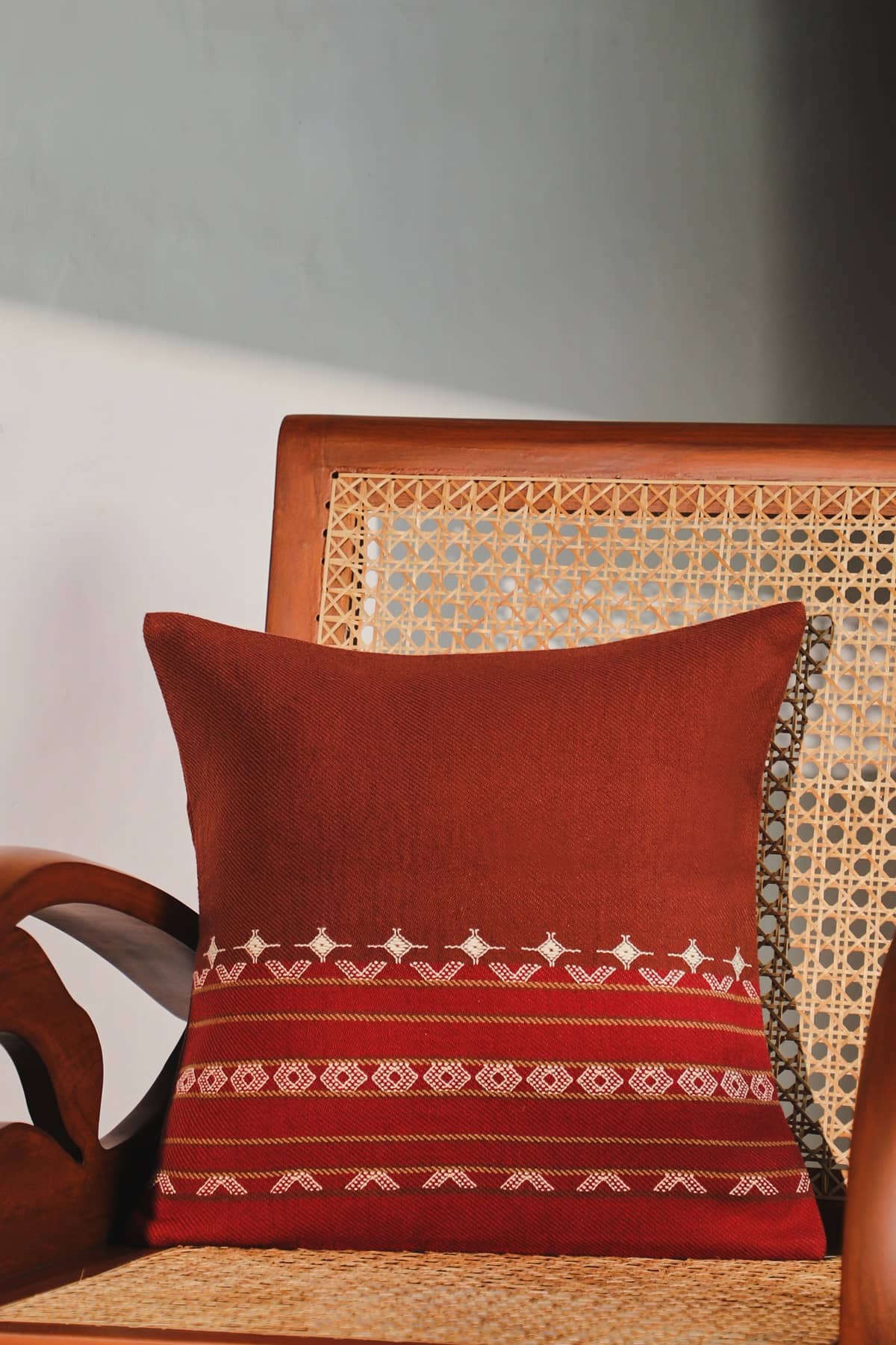 Urvi Brown Cushion Cover With Contrast Band Woven In Extra Weft