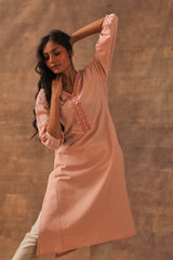 Liana Mud Pink Classic Kurta With Hand Embroidery