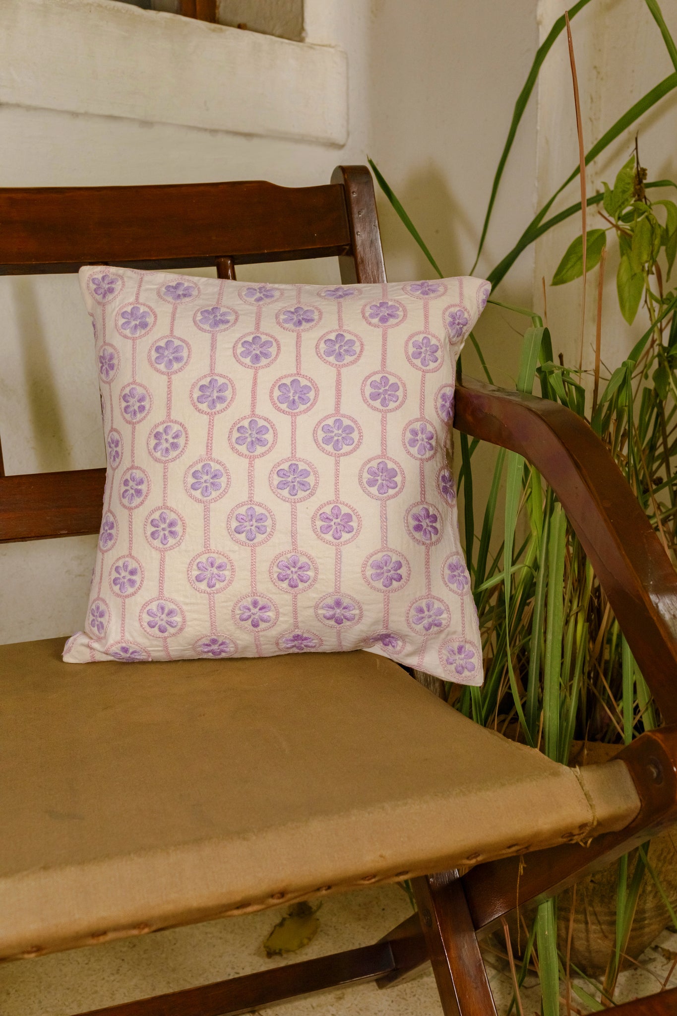 Bageecha Chikankari Linear Floral Cushion Cover