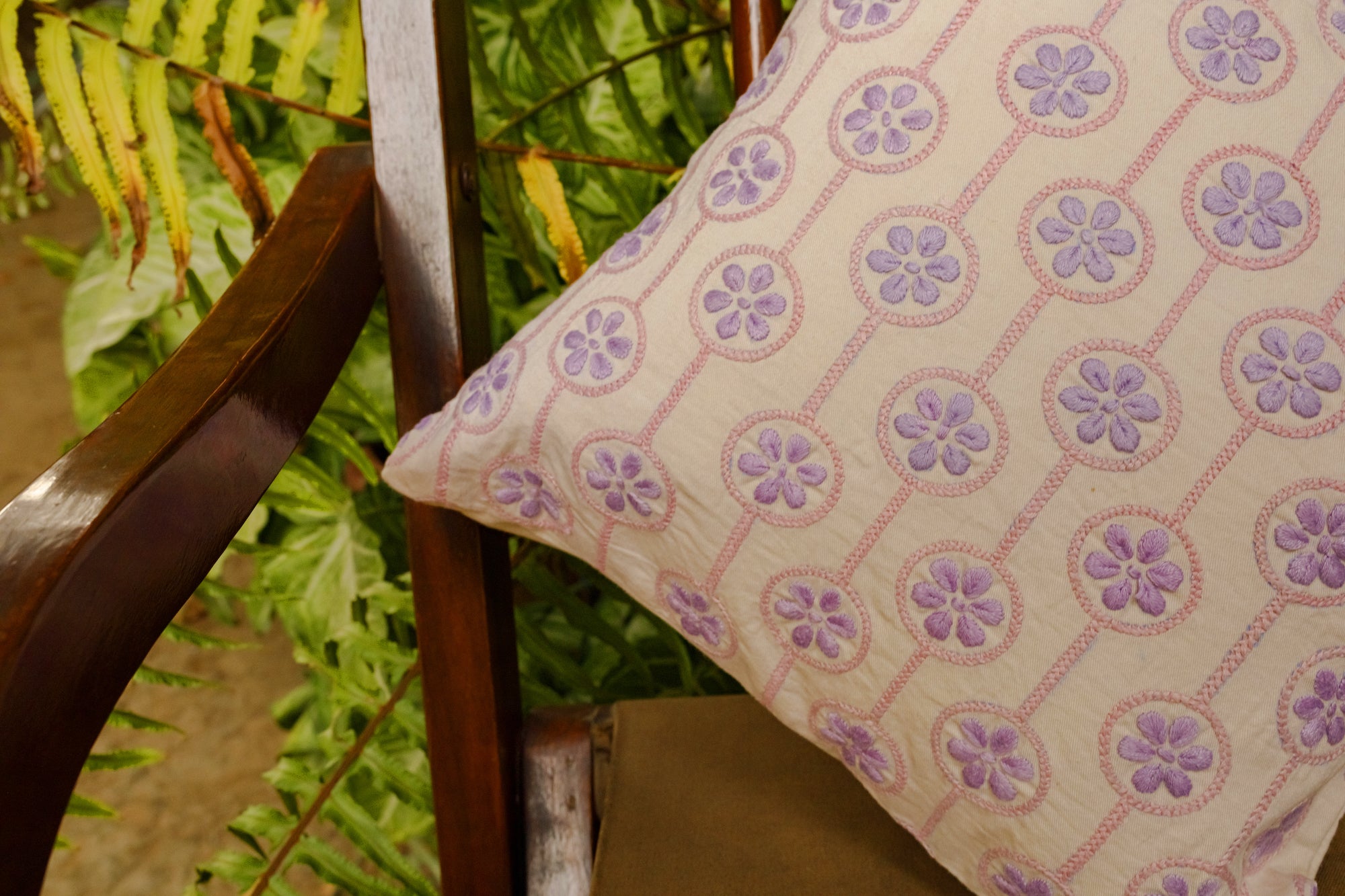 Bageecha Chikankari Linear Floral Cushion Cover