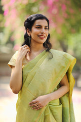 Genda Phool Green Small Check Saree