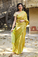 Genda Phool Green Big Check Saree